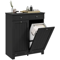HOMCOM Laundry Cabinet, Tilt Out Laundry Hamper Cabinet with 2 Baskets, Bathroom Hamper Cabinet with 2 Drawers, Black(m-9)