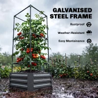 Outsunny Galvanized Planter Box, 24" x 24" x 55" Raised Garden Bed with Tomato Cage for Climbing Vines, Dark Gray(m-6)