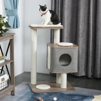 PawHut 34" Cat Tree Tower Activity Center with Natural Jute Scratch Material, Cushions on Each Platform, & Condo Area(m-10)