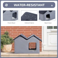 PawHut Double Heated Cat House Portable Indoor/Outdoor Kitty Shelter for Ferral Cat in Winter, Grey(m-4)