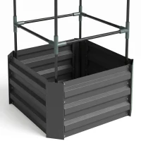 Outsunny Galvanized Planter Box, Outdoor Raised Garden Bed with 3-Tier Trellis Tomato Cage for Climbing Vines, Vegetables, Grey(m-9)