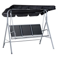 Outsunny 3-Seater Patio Swing, Outdoor Swing Chair, A Frame Porch Swing with Canopy Garden Hammock Glider Bed, Black(m-11)