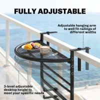 Outsunny Adjustable Balcony Hanging Rail Table Metal Mounting Mini Wall Desk Storage Rack Outdoor Flower Stand, Black(m-4)