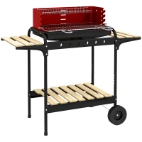 Outsunny Charcoal Barbecue Grill with Adjustable Grill Height, Portable BBQ Trolley with Ash Catcher and Wheels, Red(m-9)