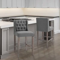 HOMCOM Set of 2 40Inch Button Tufted Bar stools High Counter Dining Height Chairs Grey(m-4)