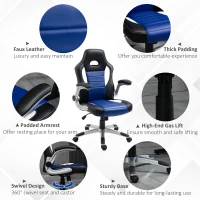 HOMCOM Racing Gaming Chair PU Leather Office Chair Executive Computer Desk Chair with Adjustable Height, Flip Up Armrest, Swivel Wheels, Blue(m-7)