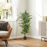 HOMCOM 5FT Artificial Ficus Tree, Fake Tree with Leaves, Faux Plant in Nursery Pot for Indoor Decoration(m-4)