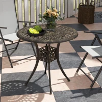 Outsunny 30-inch Round Patio Dining Table with Umbrella Hole Cast Aluminium Outdoor Bistro Table, Brown(m-7)