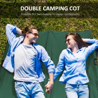 Outsunny 76" Two Person Folding Camping Cot Outdoor Portable Double Cot Wide Military Sleeping Bed w/ Carrying Bag Green(m-6)