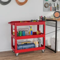 DURHAND 3 Tier Rolling Tool Cart with Wheels, 330 LBS Capacity Heavy Duty Utility Cart, Mobile Service Cart for Garage, Red(m-1)