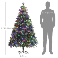 HOMCOM 6 Foot Prelit Artificial Christmas Tree with Dual Colour LED Light, Hinged Xmas Tree for Home Office Holiday(m-3)