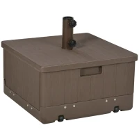 Outsunny 3-in-1 Outdoor Umbrella Base with Wheels, Side Table, Planter Box, 175lbs Heavy Duty Patio Umbrella Stand, Brown(m-9)