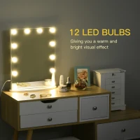 HOMCOM, Hollywood Lighted Makeup Mirror with 12 Dimmable LED Bulbs, 3 Color Lighting Modes, Touch Control Design for Cosmetic Dressing Table, White(m-4)