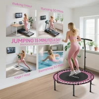 Soozier 45" Mini Trampoline for Adults, Foldable Fitness Exercise Rebounder with Adjustable Handle(m-7)