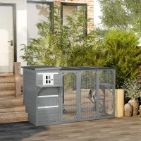 PawHut Wooden Cat Catio, 76"L Walk in Outdoor Cat House with Asphalt Roof, Platforms, Lockable Doors, 3-tier Resting Condo, Observation Window, for 2-3 Cats, Light Grey(m-8)