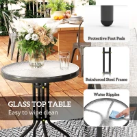 Outsunny 3 Pieces Bistro Set, Small Patio Furniture Set with Stackable Mesh Chairs, Glass Table for Garden, Balcony, Grey(m-7)