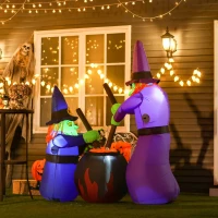 HOMCOM Outdoor Yard Colorful 5.5ft Blow Up Inflatable Halloween Two Old Witch and Magical Potions Decoration with LED for Indoor Outdoor House Party Display(m-8)