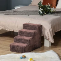 PawHut 4-Step Dog Ramp for Sofa, Bed, and Couch, with Removable Cover, Brown(m-8)