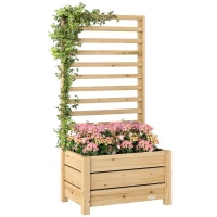 Outsunny Wooden Raised Garden Bed with Trellis, Outdoor Elevated Planter Box with Drainage Hole and Bed Liner(m-9)