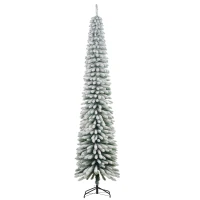 HOMCOM 9ft Snow-Flocked Artificial Christmas Tree, Slim Pencil Xmas Tree with 714 Realistic Branches, Metal Base, Green(m-9)
