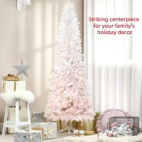HOMCOM 5ft Pencil Artificial Christmas Tree with Pine Realistic Branches, Auto Open, Pink and White(m-4)