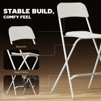 HOMCOM Folding Bar Stools Set of 2, Counter Height Foldable Stool with Wooden Effect Seat and Steel Frame for Kitchen, White(m-6)