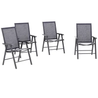 Outsunny 4-Piece Folding Chair Set for Relaxing on Patio Balcony Garden, Comfortable Outdoor Furniture with Armrests, Dark Grey(m-9)