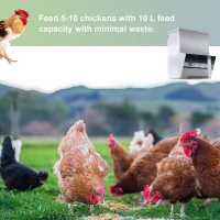 PawHut Automatic Chicken Feeder, No-Waste Poultry Feeder with Protective Lid for up to 4 Chickens, Holds 13 L of Feed(m-7)