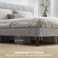 HOMCOM Queen Size Bed Frame with Upholstered Headboard, Modern Platform Bed Frame with Wood Slats, 1100 lbs Capacity, Grey(m-6)