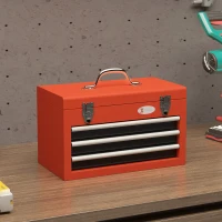 DURHAND 3 Drawer Tool Chest with Metal Latch Closure, Portable Tool Box for Garage, Household and Warehouse, Red(m-1)