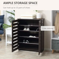 HOMCOM Narrow Shoe Cabinet with 2 Slatted Doors, Modern Shoe Storage Cabinet with Adjustable Shelves for Entryway, Hallway, Living Room, Holds 15 Pairs, Dark Brown(m-4)