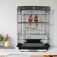 PawHut 28"H Steel Bird Cage with Open Play Top, Perch, Feeding Bowl for Parrot Lovebirds Parakeets Cockatiels - Black(m-2)