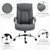 Vinsetto High Back Swivel Office Chair Task Ergonomic Linen Fabric Computer Chair, with Arm, Adjustable Height, Grey(m-7)