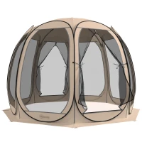 Outsunny 11' x 11.5' Screen Tent, Pop Up Camping Gazebo with Portable Carry Bag and 2 Doors, Beige(m-9)