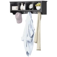 HOMCOM Coat Rack Wall Mount with Shelf, 28" Wall Coat Rack with 5 Hooks and 4 Compartments for Living Room, Entryway, Black(m-2)
