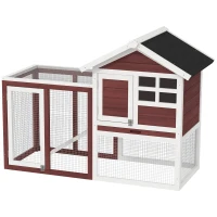 PawHut 49" Wooden Rabbit Hutch Bunny Cage with Waterproof Asphalt Roof, Fun Outdoor Run, Removable Tray and Ramp, Brown(m-15)