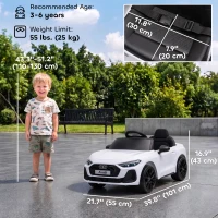 Qaba Audi A5L Licensed Electric Ride on Car for Kids with Remote Control Dual Motors 4-Wheel Suspension Music for 3-6, White(m-3)