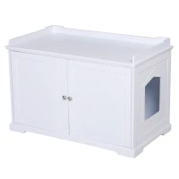 PawHut 37.5" Wooden Covered Mess Free Cat Litter Box End Table Hideaway Cabinet with Storage for Accessories, White(m-11)