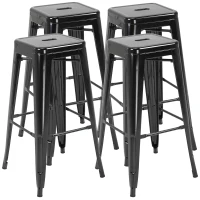 HOMCOM Set of 4 Bar Stools Kitchen Metal Steel Portable Stackable Seat 4pcs Black(m-2)
