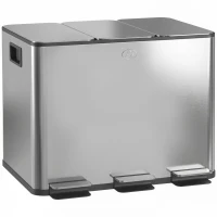 HOMCOM Garbage Bin, Soft-Close Trash Can with Foot Pedal, 3x5 Gallon (3x20 L) Garbage Can with Removable Inner Buckets, Silver(m-9)