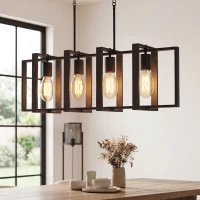 HOMCOM Farmhouse Kitchen Island Lighting, Linear Pendant Light with 4 Rotatable Frames and Adjustable Height, Black(m-1)