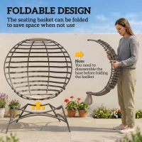 Outsunny Egg Chair, Patio Lounge Chair, Foldable Basket Chair with Large Seat Cushion, Side Pocket, Sand(m-6)
