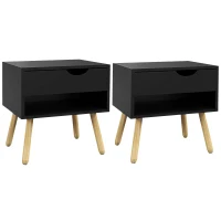 HOMCOM Set of 2 Nightstands with Storage Drawer and Shelf, Modern Bedside Table for Bedroom, Black(m-9)