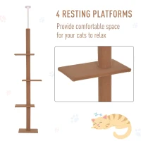 PawHut Floor-to-Ceiling Cat Tree Cat Climbing Tower with Sisal-Covered Scratching Posts Natural Cat Tree Activity Center for Kittens Cat Tower Furniture, Brown(m-6)
