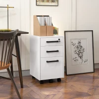 HOMCOM Lockable Vertical File Cabinet with Lock, 3 Drawer Filing Cabinet with Hanging Bars for Letter and A4 Size, White(m-1)