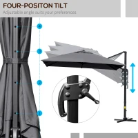 Outsunny 10x10ft Cantilever Umbrella Rotatable Square Top Market Parasol with 4 Adjustable Angle for Backyard Patio Outdoor Area Dark Grey(m-4)