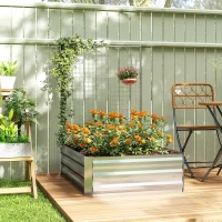 Outsunny Galvanized Raised Garden Bed with Trellis for Climbing Plants, Outdoor Planter Box with Open Bottom, Silver(m-8)