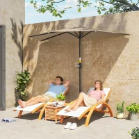 Outsunny 9.8ft Half Umbrella Semi Round Patio Parasol with Crank Handle, Top Vent for Garden, Balcony- NO BASE INCLUDED, Coffee(m-1)