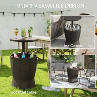 Outsunny 11 Gallon Patio Cooler Side Table, Outdoor Cooler Bar Table with Height Adjustable Top, Drainage Plug, Brown(m-4)