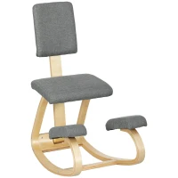 HOMCOM Ergonomic Kneeling Chair, Rocking Wood Kneel Stool with Backrest for Improve Posture, Back Pain, Grey(m-9)
